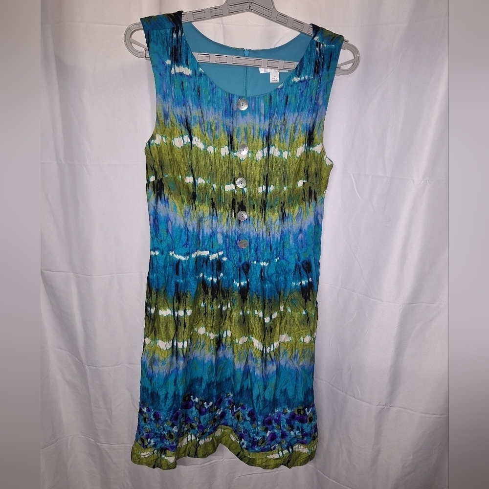 dressbarn Vibrant Blue and Green Midi Dress Artsey Classic Look